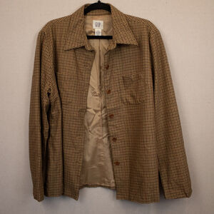 90s Gap wool blend brown plaid button up shirt shacket-XL